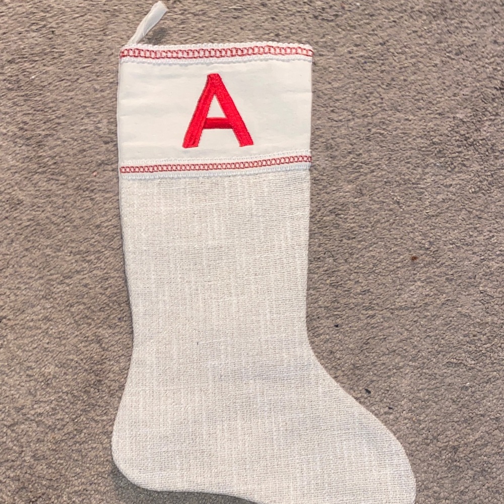 Red and White Monogrammed Holiday Stocking